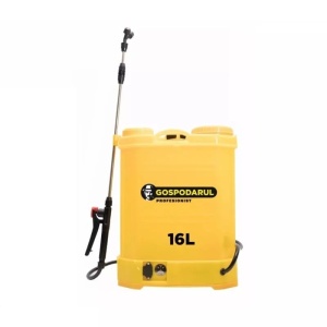 Vermorel electric 16L cu acumulator 12V 8Ah, presiune reglabilă 2–4 Bar, 4 duze, pompă de stropit plante și livezi