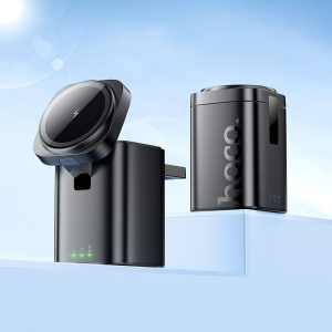 Încărcător Wireless Hoco CQ20 3-în-1 pentru iPhone, Apple Watch și AirPods – 15W, Negru