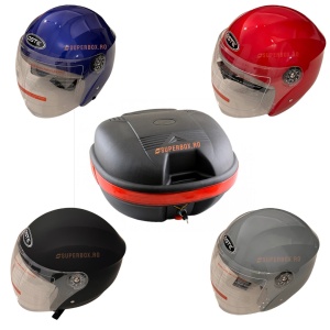 Pachet casca la alegere plus cutie portbagaj universala pentru VOLTAROM VSX, VS1, VS2, VSM, PS3, PS5, RS5, RS7, NEO