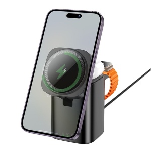 Încărcător Wireless Hoco CQ20 3-în-1 pentru iPhone, Apple Watch și AirPods – 15W, Negru