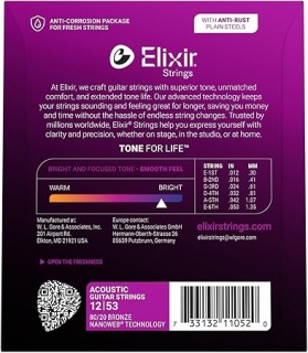 Corzi chitară acustică Elixir 80/20 Bronze Nanoweb 12-53 Light - Img 2