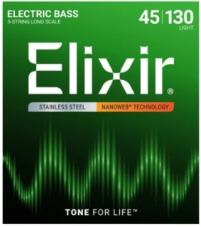 Corzi chitară bass 5 corzi Elixir Nanoweb Stainless Steel 45-130 Long Scale