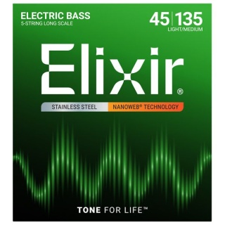 Corzi chitară bass 5 corzi Elixir Nanoweb Stainless Steel 45-135 Long Scale