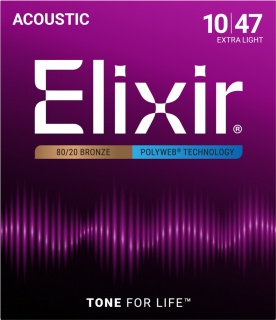 Corzi chitară acustică Elixir 80/20 Bronze Polyweb 10-47 Extra Light