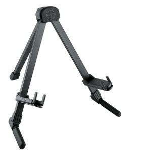 Stativ Chitară Travel König & Meyer 17550 Memphis Travel – Aluminiu Anodizat Negru, 400g, Pliat Format A4, Brațe Reglabile, Chitară Electrică și Acustică, Încape în Orice Gig Bag
