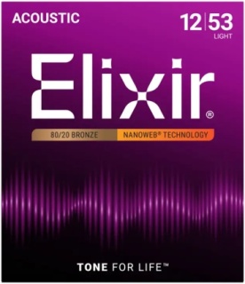 Corzi chitară acustică Elixir 80/20 Bronze Nanoweb 12-53 Light