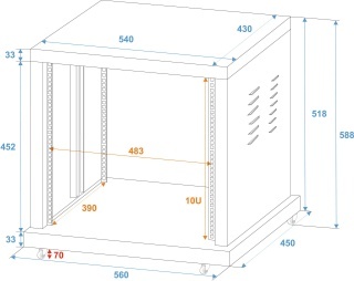 Rack Roadinger SR-19 10U – 19", Oțel Vopsit Pulbere, 50kg, 4 Roți cu Frână, Adâncime 410mm - Img 3