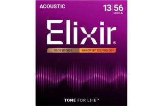 Corzi chitară acustică Elixir 80/20 Bronze Nanoweb 13-56 Medium