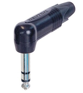 Conector Jack 6.3 mm Neutrik NP3RX-BAG stereo unghi 90° negru