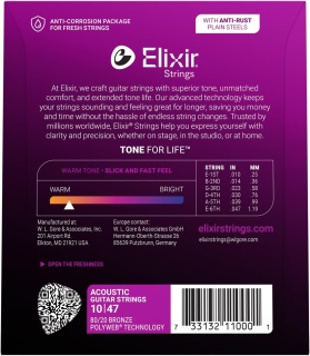 Corzi chitară acustică Elixir 80/20 Bronze Polyweb 10-47 Extra Light - Img 2