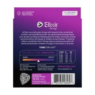 Corzi Chitară Acustică Elixir Nanoweb 16569 Phosphor Bronze Light 3-Pack – .012-.053, Coating Nanoweb, 6 Corzi, SUA - Img 2