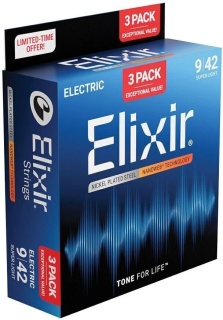 Corzi Chitară Electrică Elixir Nanoweb 16566 Super Light 3-Pack – Nickel Plated Steel, Coating Nanoweb, Round Wound, .009-.042, 6 Corzi, SUA - Img 2