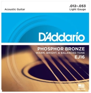 Corzi chitară acustică D’Addario EJ16 Phosphor Bronze Light – 12-53