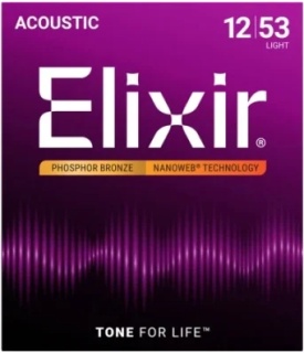Corzi chitară acustică Elixir Phosphor Bronze Nanoweb 12-53 Light