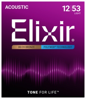 Corzi chitară acustică Elixir 80/20 Bronze Polyweb 12-53 Light