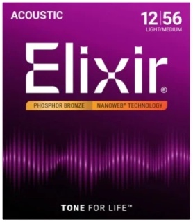 Corzi chitară acustică Elixir Phosphor Bronze Nanoweb 12-56 Medium