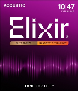 Corzi chitară acustică Elixir 80/20 Bronze Nanoweb 10-47 Extra Light