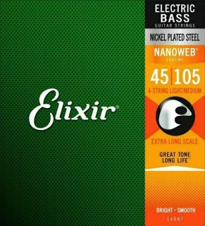 Corzi chitară bass Elixir Nanoweb 45-105 Extra Long Scale