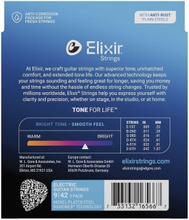 Corzi Chitară Electrică Elixir Nanoweb 16566 Super Light 3-Pack – Nickel Plated Steel, Coating Nanoweb, Round Wound, .009-.042, 6 Corzi, SUA - Img 3