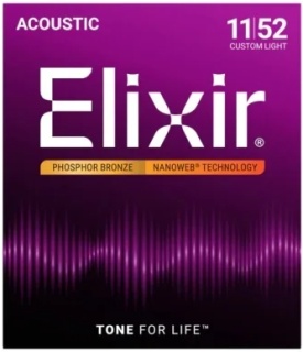 Corzi chitară acustică Elixir Phosphor Bronze Nanoweb 11-52 Custom Light