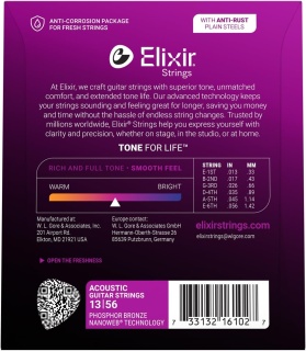 Corzi chitară acustică Elixir Phosphor Bronze Nanoweb 13-56 Medium - Img 2