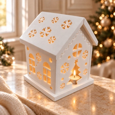 Căsuță decorativă de sărbători din praf ceramic - Img 3