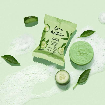 Săpun purificator cu ceai verde &amp; castravete organic Love Nature - Img 4