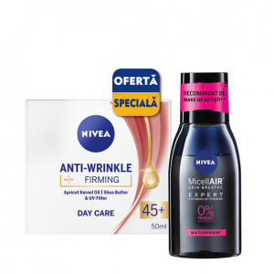 Pachet Nivea: crema de zi Anti-Wrinkle Firming 45+ 50 ml + apa micelara MicellAir