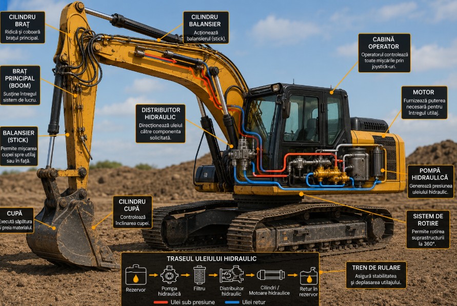 Sistemul hidraulic la utilaje – explicație simplă. Cum funcționează și de ce este atât de important?