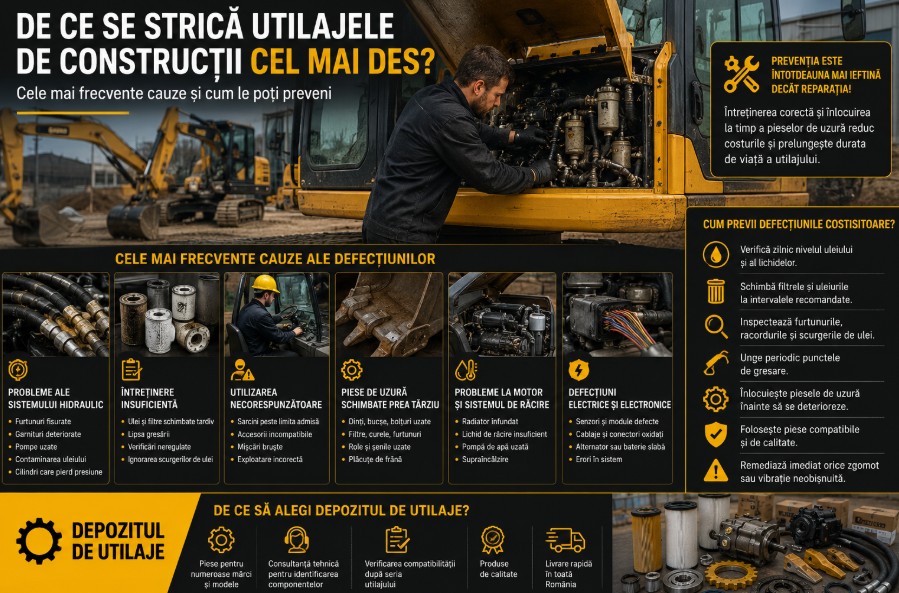 De ce se strică utilajele de construcții cel mai des? Cele mai frecvente cauze și cum le poți preveni