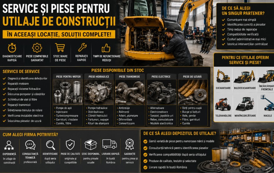 Ce firme oferă service și piese pentru utilaje de construcții în aceeași locație?