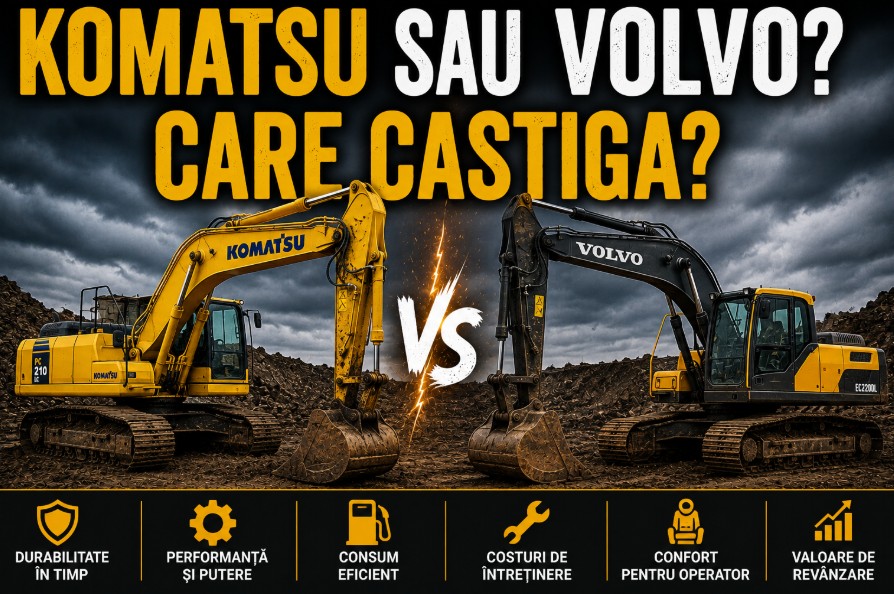 Komatsu vs Volvo – comparație între utilaje, întreținere și costuri
