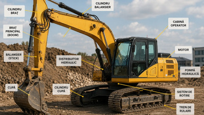 Cum funcționează un excavator – componente principale și rolul fiecăreia