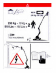Eticheta pentru nacele marca Manitou 160ATJ, 160ATJ E3, 160ATJS E3, 160ATJS, 180ATJ, 180ATJ2 E3, 180ATJ E3, 180ATJS E3, 200ATJ