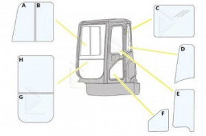 Geam usa pentru mini excavator Kubota U45-3 / U45-3a, sus (E)