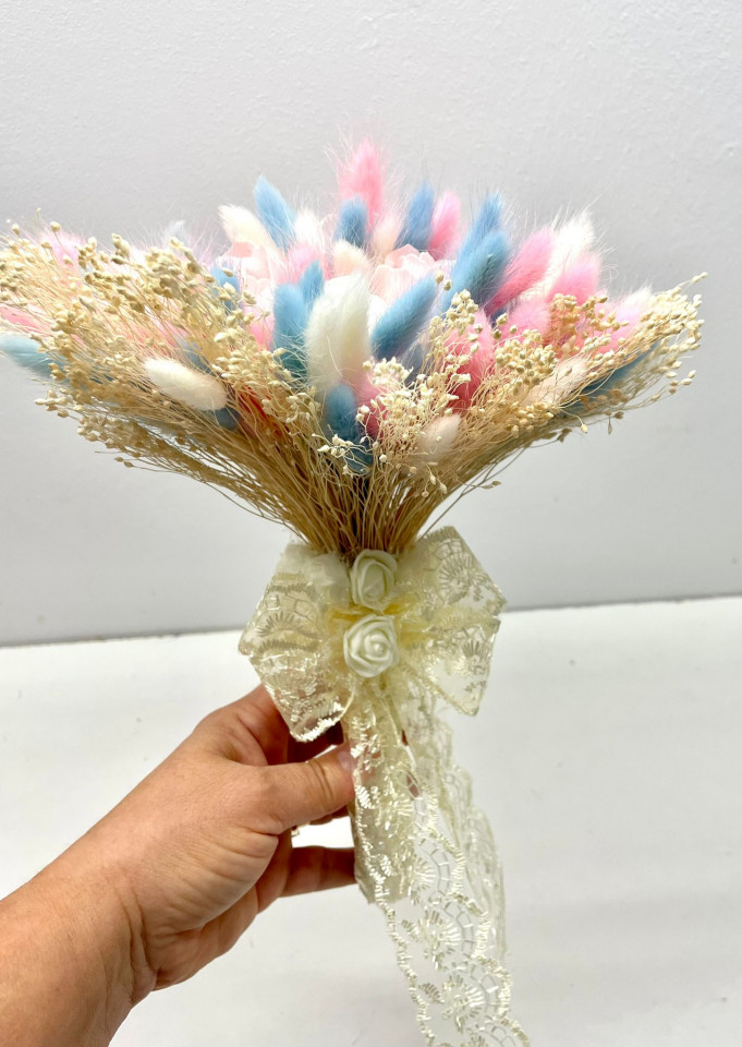 Buchet mireasa sau nasa - flori naturale uscate si trandafiri de sapun, cod B27 - 1 | YEO