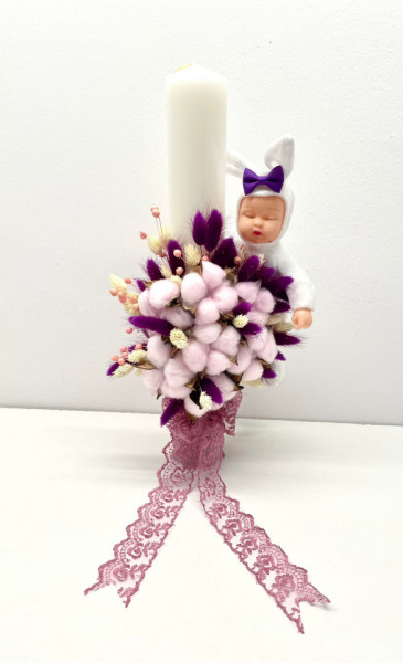 Lumanare handmade botez, flori naturale uscate, cod L12