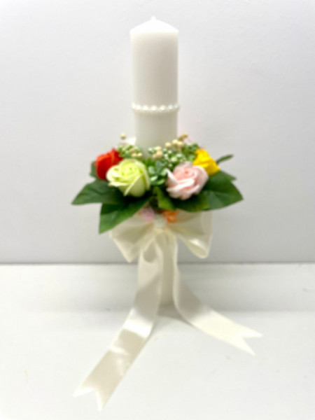 Lumanare handmade botez sau nunta, trandafiri de sapun, cod L15