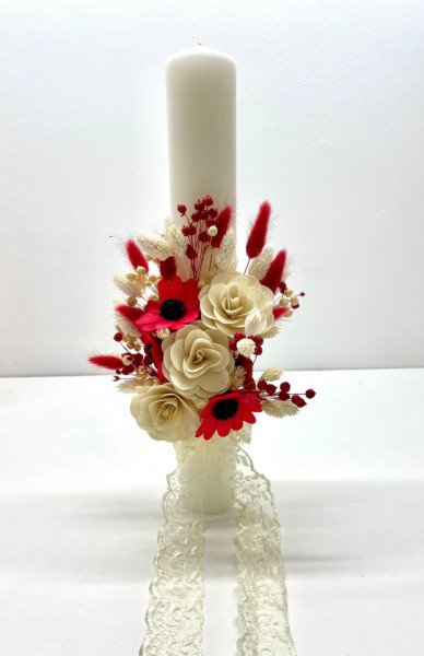 Lumanare handmade botez sau nunta, flori naturale uscate, cod L20