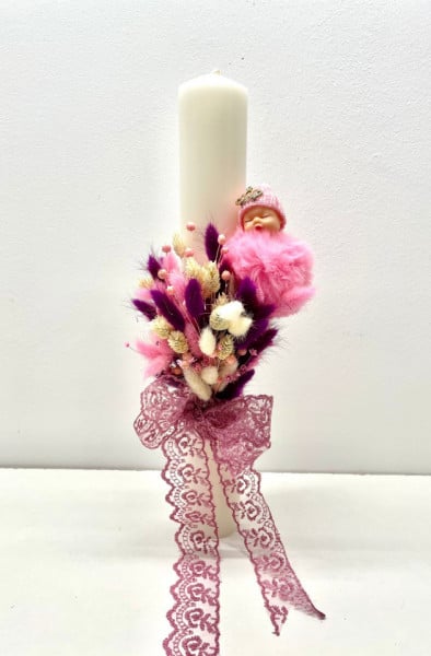 Lumanare handmade botez sau nunta, flori naturale uscate, cod L2
