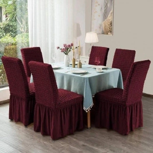 Set 6 huse elastice pentru scaune – material creponat, cu volane decorative