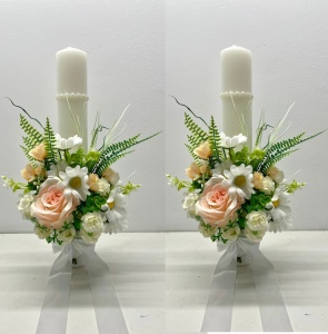 Set 2 lumanari de nunta cu flori artificiale cu petale de matase, cod SL32