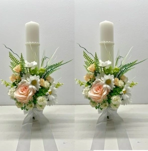 Set 2 lumanari de nunta cu flori artificiale cu petale de matase, cod SL32