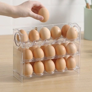 Organizator pentru 30 de ouă, cu 3 niveluri, pentru ușa frigiderului – transparent
