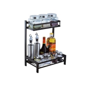 Organizator pentru condimente cu 2 rafturi, pentru blat bucătărie, 40 × 32 × 19,5 cm – negru