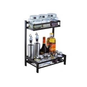 Organizator pentru condimente cu 2 rafturi, pentru blat bucătărie, 40 × 32 × 19,5 cm – negru