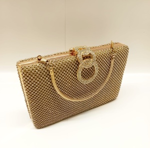 Geanta ocazie clutch gold, cu strasuri, cod G6