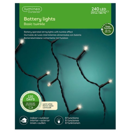 Led novogodišnje lampice baterija 8 funkcija topla bela L1790cm Lumineo 497251 Led novogodišnje lampice baterija 8 funkcija topla bela L1790cm Lumineo 497251