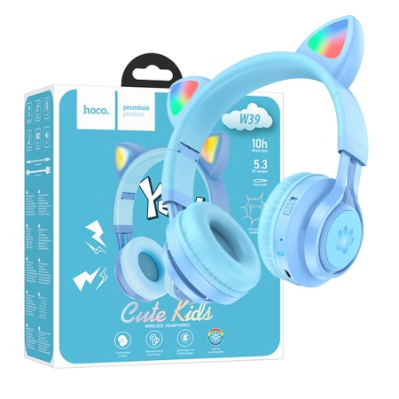 hoco. Bežične stereo slušalice, Bluetooth v5.3, 400mAh - W39 slušalice Mačje uši,Plave