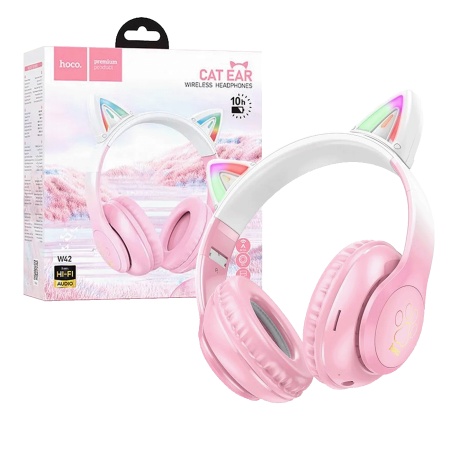 hoco. Bežične stereo slušalice, Bluetooth v5.3, 400mAh - W42 Cat Ears, Cherry Blossom